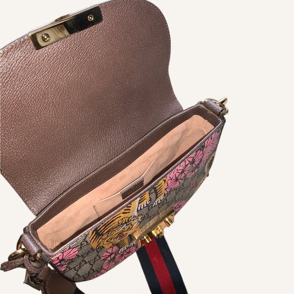 Gucci GG Supreme Monogram Tian Web Medium Padlock Messenger Shoulder Bag - Picture 4 of 4